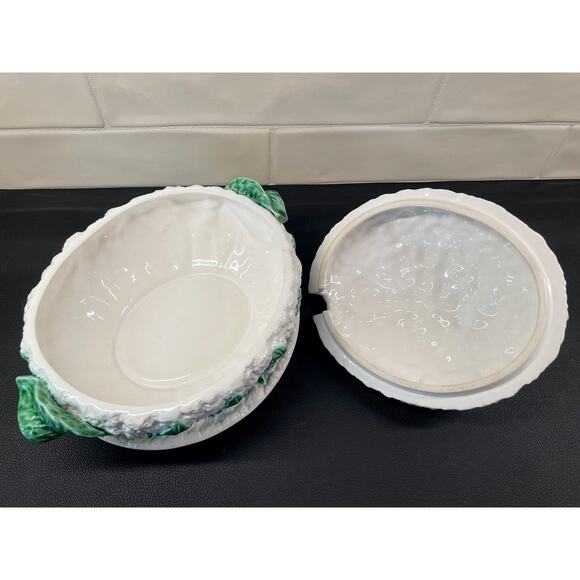 1930s Bordallo Pinheiro Cauliflower Cabbage Tureen Lidded Dish Underplate - Picture 9 of 12